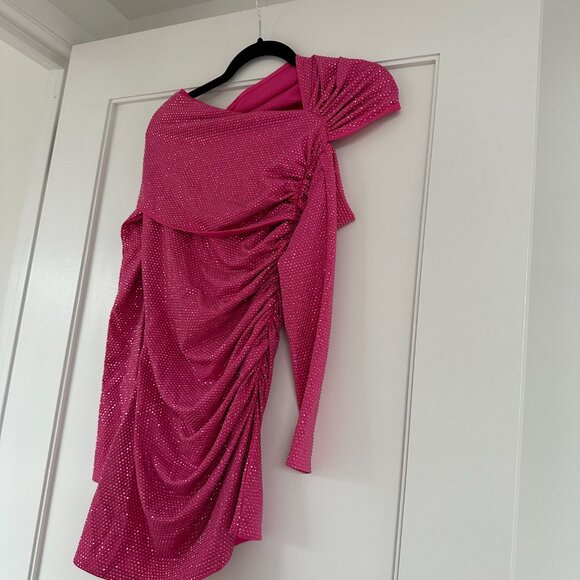 NWT Cult Gaia Nicole Mini Dress Sz XS in Dragonfruit Crystal-Embellished Allover - Picture 8 of 9